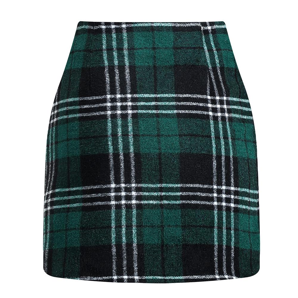 Women's High Waist Plaid Wool Pencil Mini Skirt