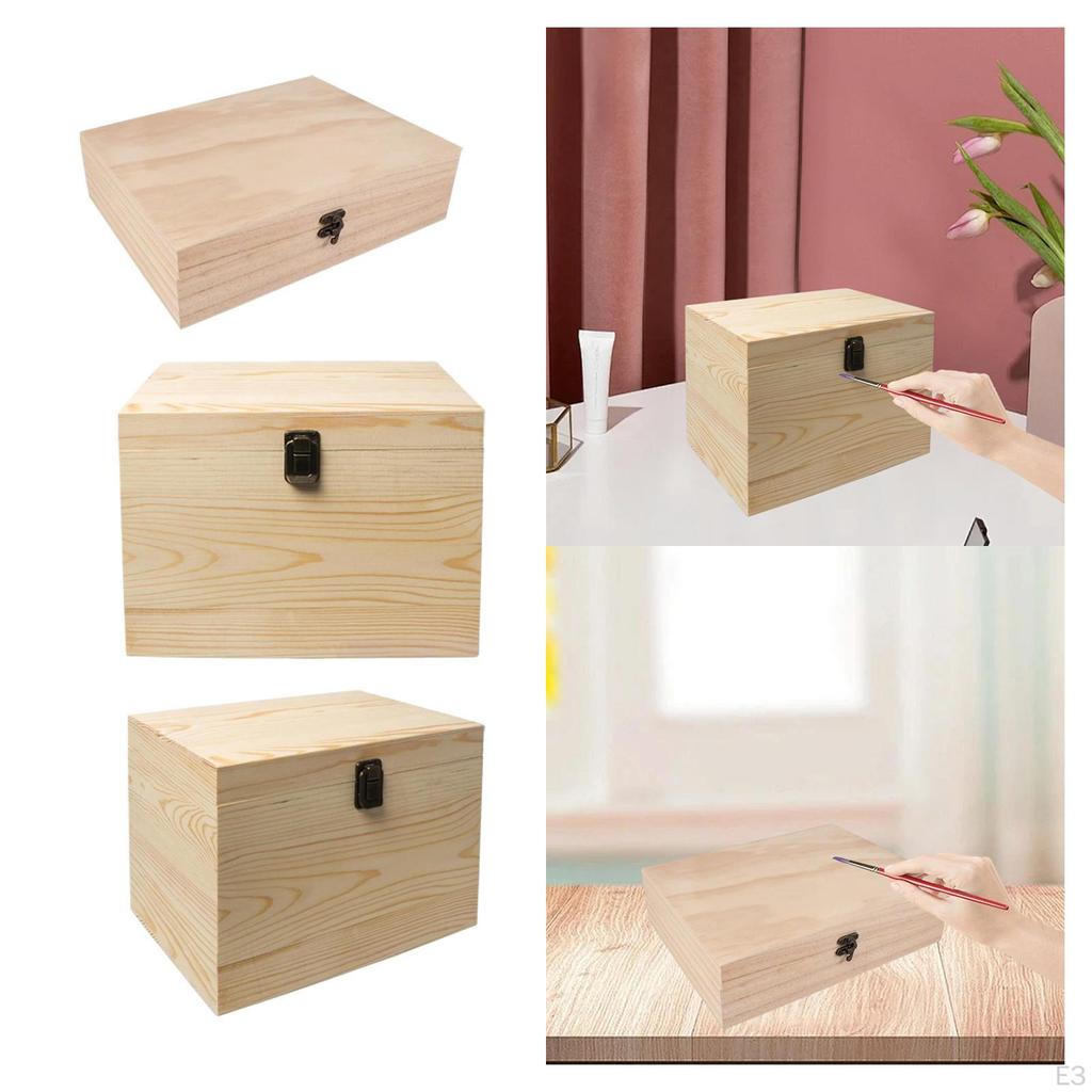 Unfinished Wooden Box Keepsake Multipurpose Jewelry Organizer with Hinged Lid for DIY Party