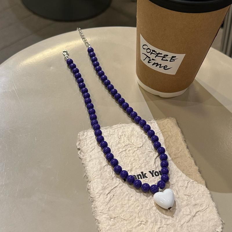 

Y2K Retro Resin Pendant Necklaces Women Beaded Candy Color Heart Necklaces Exquisite Cute Daily Party Jewelry Accessories Gifts