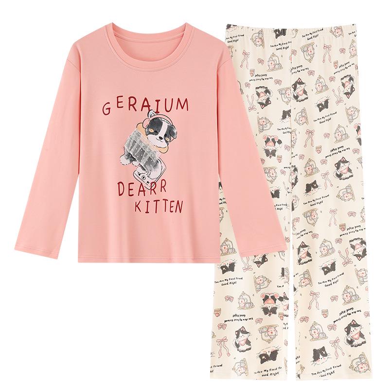 Ensemble de Pyjama Coréen pour Femme avec Coussinet de Poitrine - Manches Longues, Vêtement d'Intérieur Mignon pour le Printemps et l'Automne (2025)