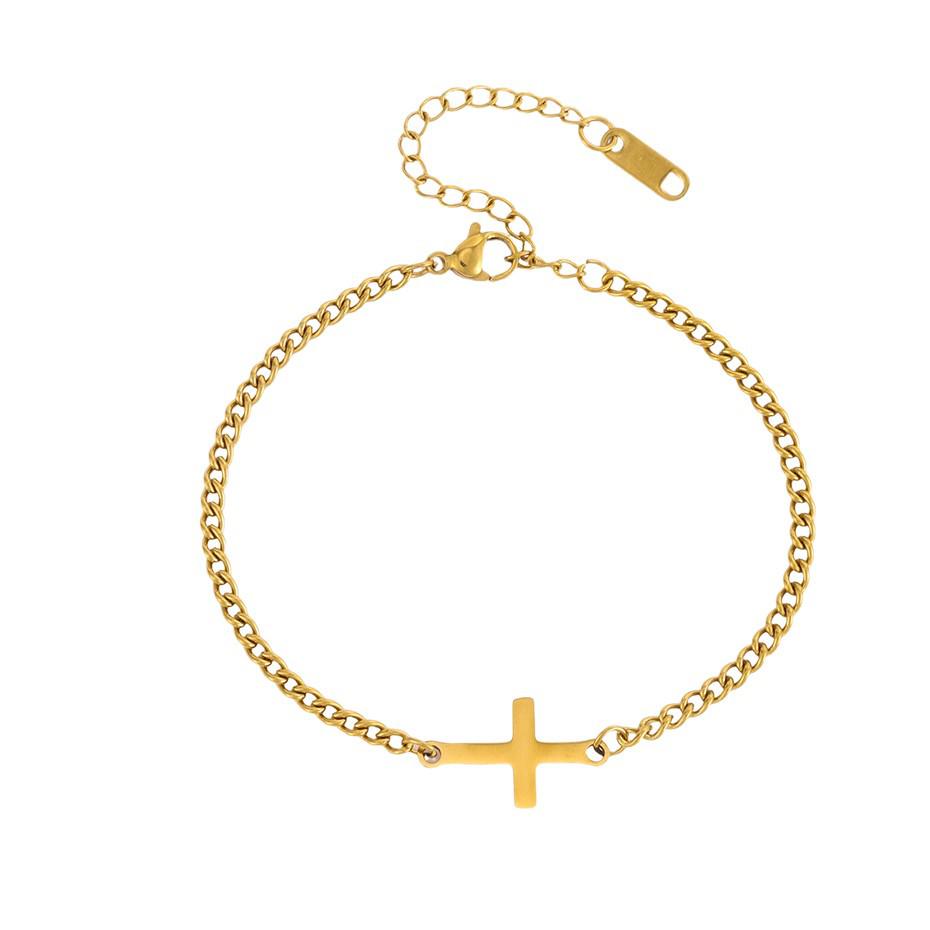Elegant Gold Cross Stainless Steel Bracelet for Couples