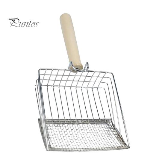 

Металлический совок для кошачьего туалета, прочный совок для уборки какашек с деревянной ручкой, нескользящая лопата для просеивания какашек домашних животных для кошачьего туалета серебряный