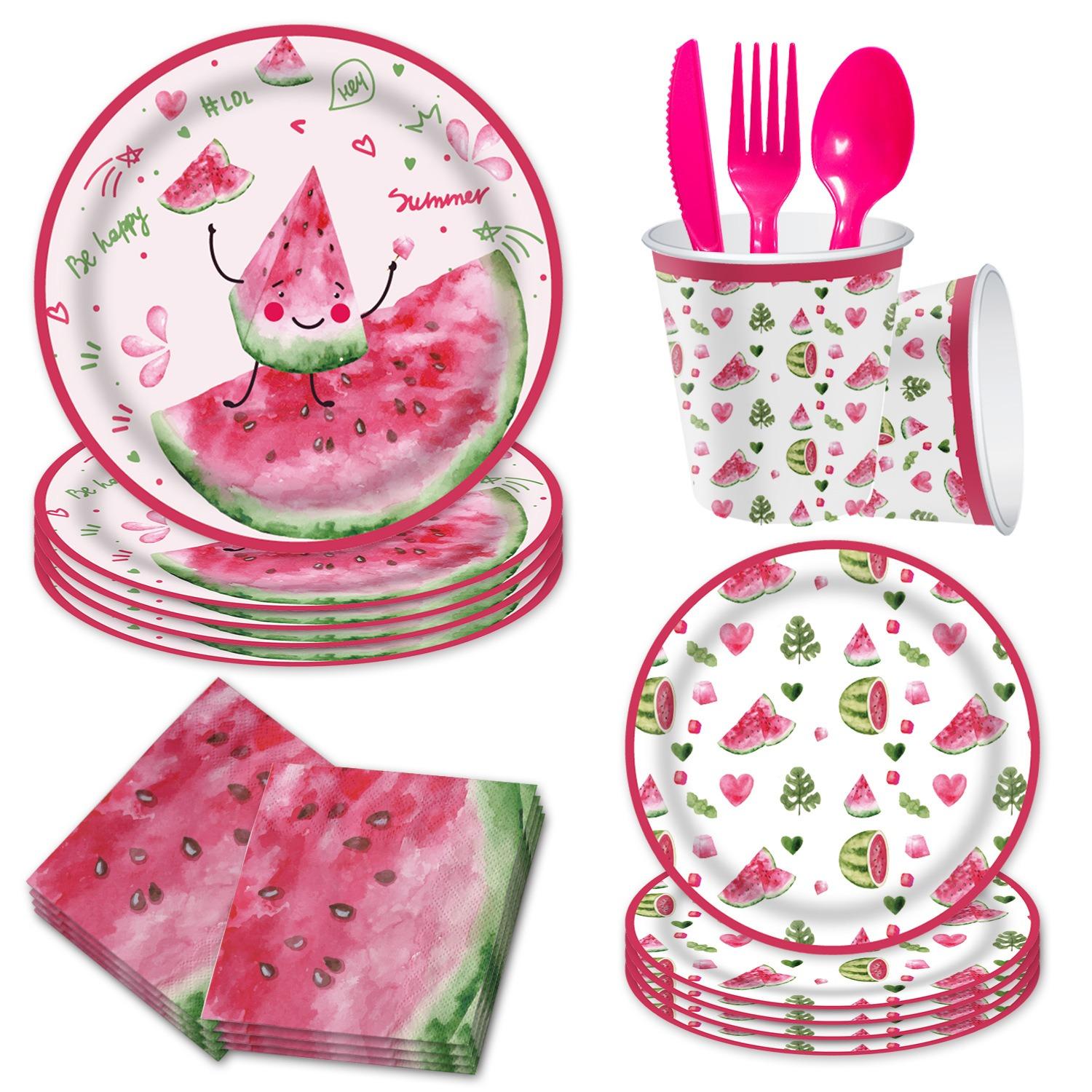 

Summer Fruit Watermelon Party Disposable Tableware Pink Watermelon Girls Birthday Party Supplies Fruit Paper Plates Napkins Cups