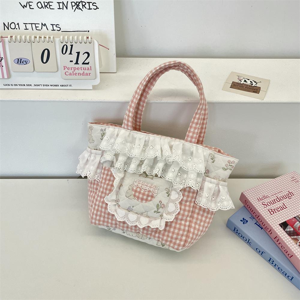 New Plaid Fresh Handbag Lace Handbag Commuting Finishing Handbag