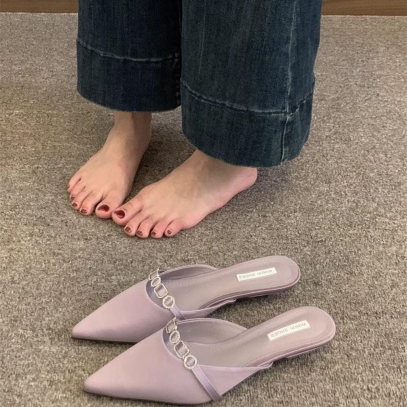 Thin Heel Premium Niche Bag Head Half Slippers Women's Outer Wear 2025 Summer Chain Temperament French Half Drag Women's Single Shoes