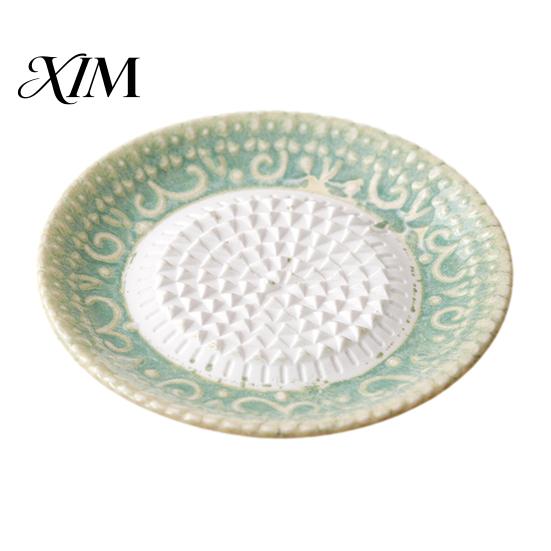 Baby Complementary Food Grinder Ceramic Garlic Grater Plate, Embossed Grinding Dish for Grating Kitchen Vegetable Puree Maker Wasabi Ginger
