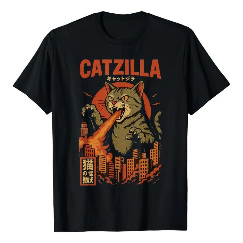 Camiseta Catzilla Japanese Cat Con Estampado De Gatos Para H S