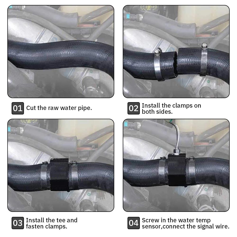 Water Temp Gauge Radiator Temperature Water Temp Joint Pipe Sensor 18/20/22/24MM Hose Adapter 1/8 NPT Water Thermostat Tee Coolant Temperature 4