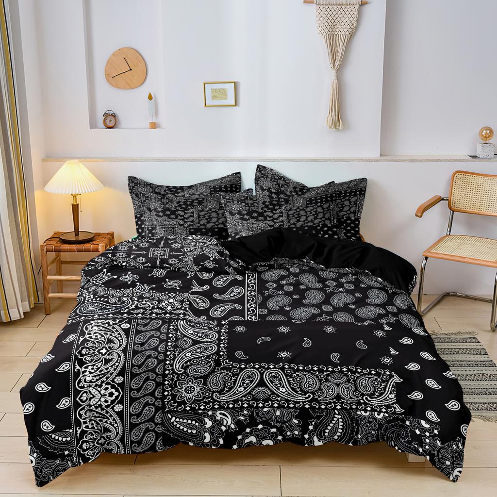 3-delige Zwarte Bohemia Bandanna Beddengoed Set - Paisley Mandala Design, Luxueus Zacht & Ademend Beddengoed voor Slaapkamers