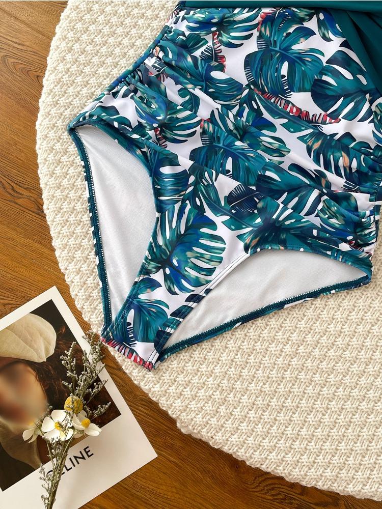 Printed Tie Back High Waist One Piece Sexy Bikini Swimsuit Women Fashion Elegant Beach Vacation Wear