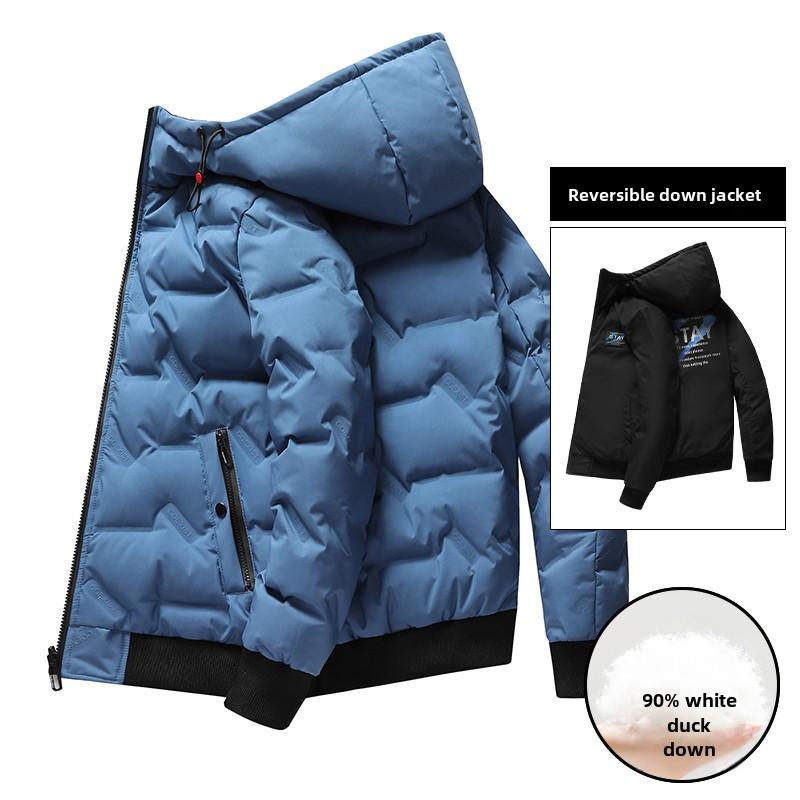 Men's Hip-hop Style Cotton Jacket Fashionable Versatile Double-sided Wearing Lined White Duck Down Warm Parka Winter Men's Wear