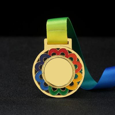 1 Stück Blumen-Farbmedaille mit farbigem Band, Gold, Silber, Kupfer, Blanko-Medaille, geeignet für verschiedene Wettbewerbe, Souvenir