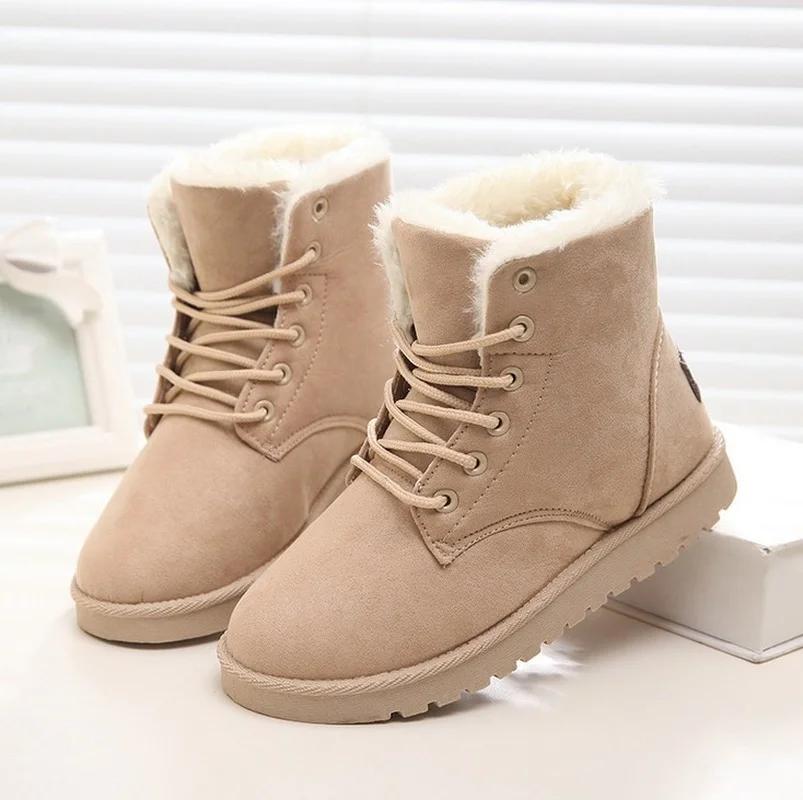 2025 Women Winter Snow Boots Warm Flat Plus Size Platform Lace Up Ladies Women's Shoes New Flock Fur Suede Ankle Boots 35-43