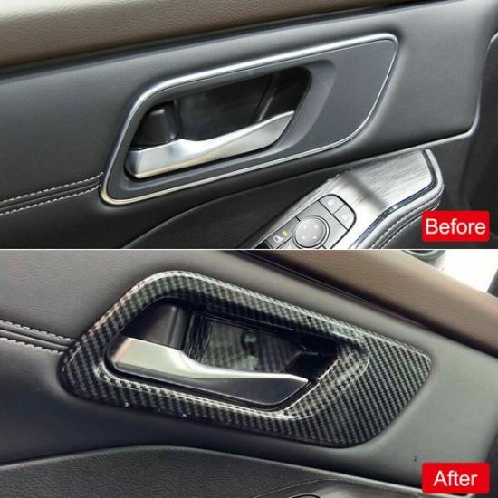Carbon Fiber 4X Inner Door Handle Bowl Cover Trim For Nissan Rogue X-Trail 2021
