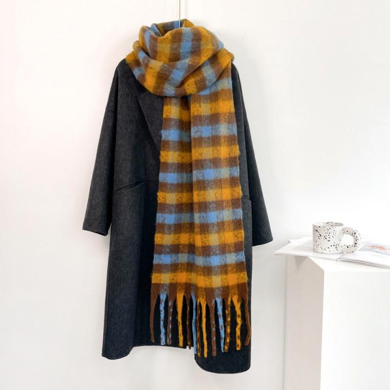 

Colored mohair plaid scarf women s warm shawl soft waxy versatile student retro scarf warm 220*38cm