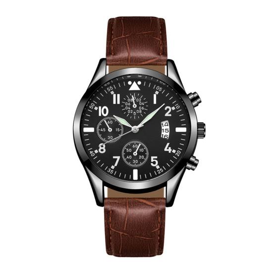 Men Luminous Watch with Faux Leather Strap Round Dial Calendar Casual Formal Watch Accurate Quartz Analog Wristwatch Birthday Gift