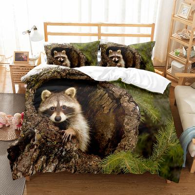 Raccoon Duvet Cover Collection Cute Wild Animals Polyester Comforter Cover King Queen Size For Boy Girl Bedding Collection With Pillowcase