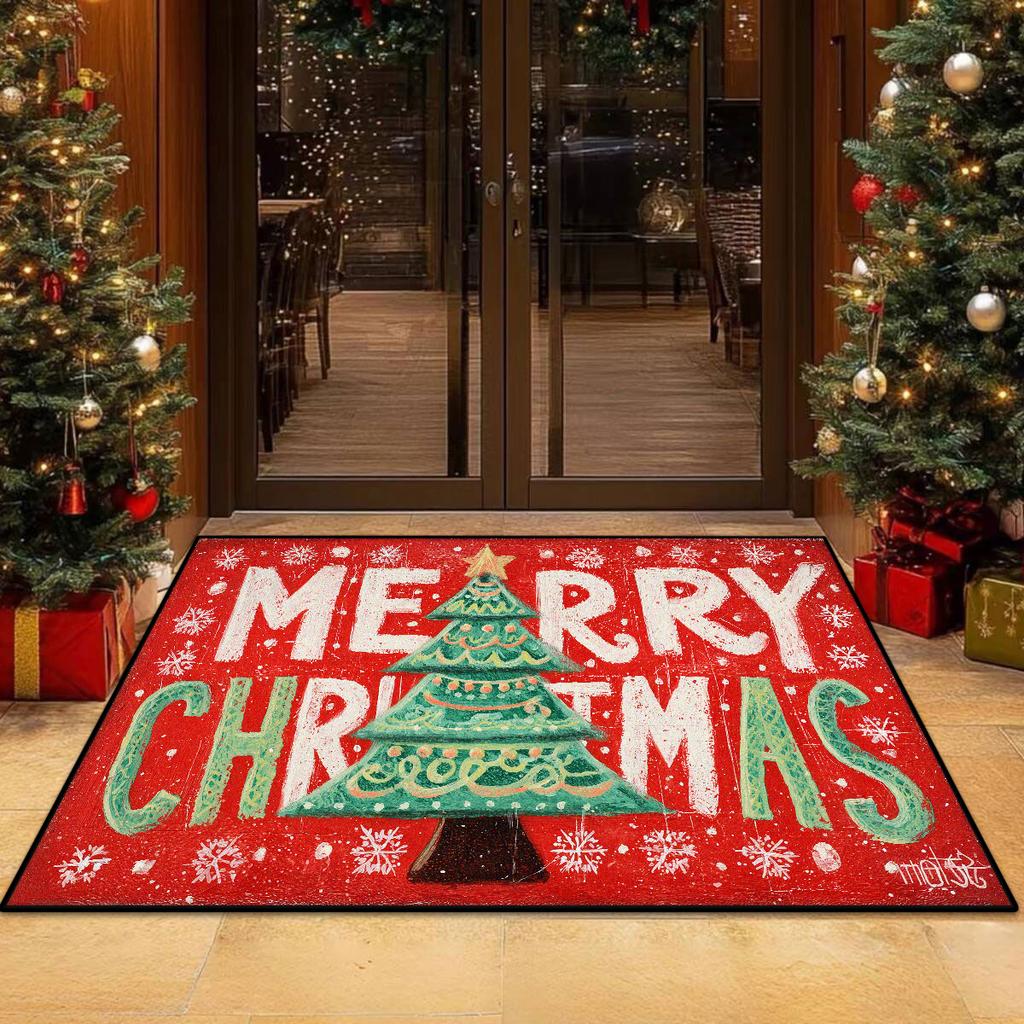 Christmas Tree Pattern Non-slip Entrance Door Mat Easy Cleaning Large Size Living Room Rugs Soft Red Green Room Decor Carpet