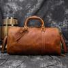 Vintage Crazy Horse Leather Handbag Fitness Luggage Bag 20 Inch Men'S Shoulder Oblique Span Bag Travel Bag With Shoe Space
