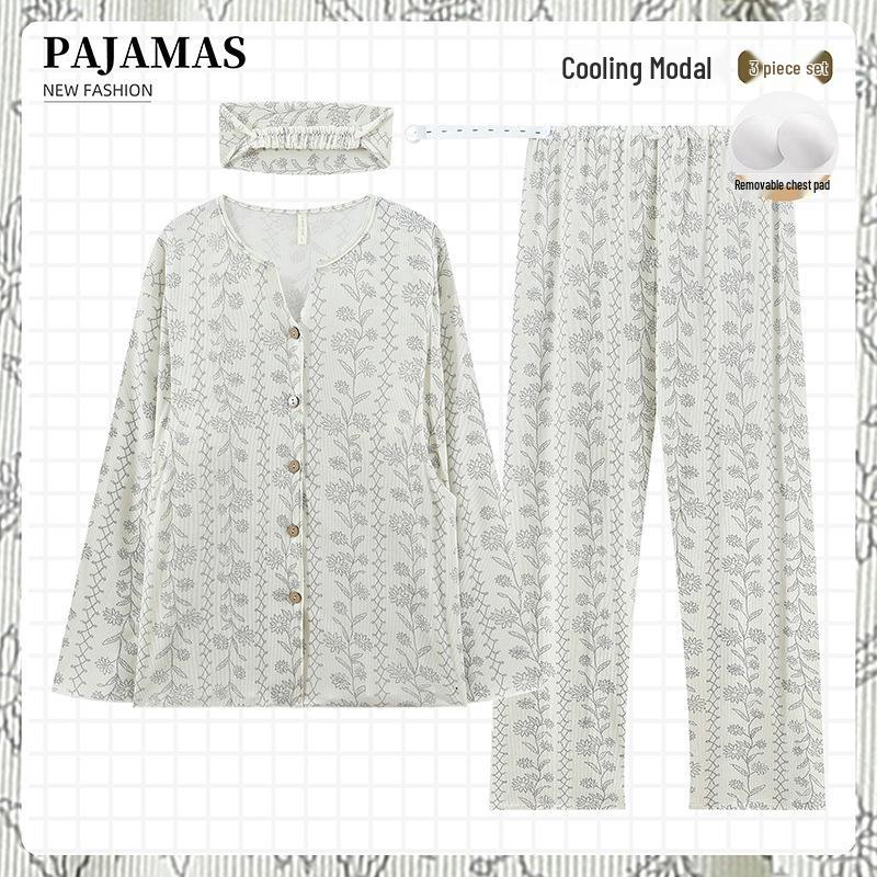 

Комплект пижамы из модального хлопка для кормления - Съемные вкладыши, Одежда для беременных на весну, лето и осень 4XL (180-200 jin)