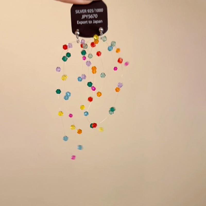 

Glass color fringed earrings light luxury niche design fashion stud earrings temperament high sense versatile earrings women