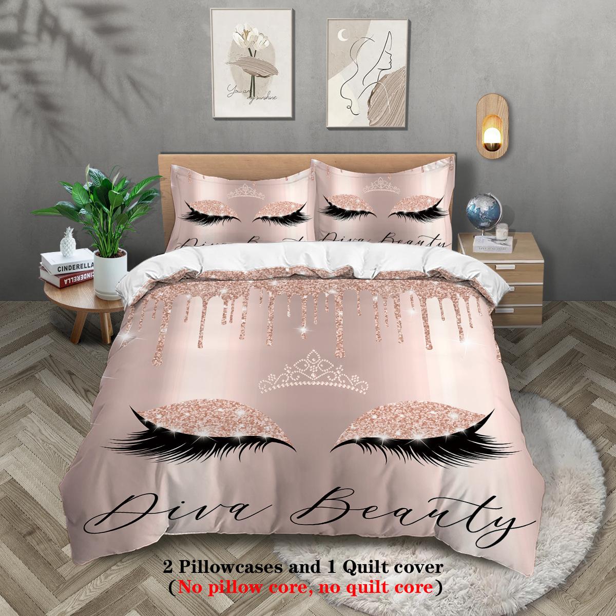 

Three-Piece Bedding Fashion Eyelashes 3D Digital Printing Quilt Cover Pillowcase Grinding Kit 135x200cm