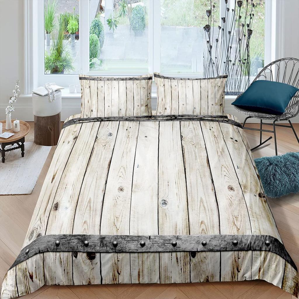 Rustic Farmhouse Wood Door Print Comforter Cover Butterfly Theme Duvet Cover,Girl Women Pink Rose Flower Bedding Set for Bedroom