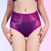 Sexy Women 6D Elastic Oil Glossy Shiny U Convex Pouch Briefs Smooth Breathable Open Crotch Safety Shorts Bottom Underwear