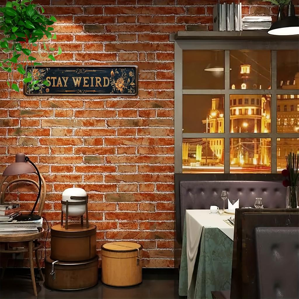 Art Deco Style Aluminum Sign "Stay Weird"  Vintage Metal Wall Hanging Decor for Living Room, Bar  Multipurpose Retro Home Decor