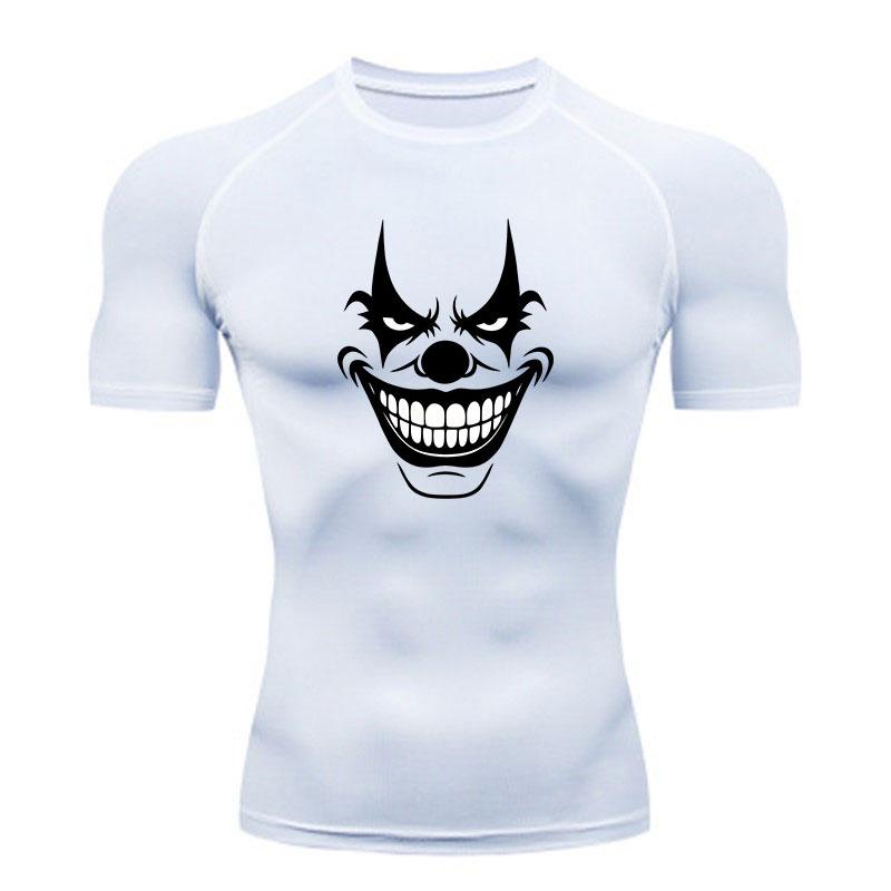 Men Compression Fitness Sport T-Shirt, Scary Evil Clown Face