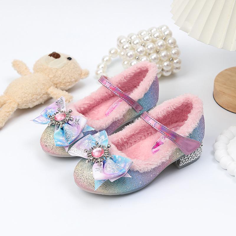 Kristall Prinzessin High Heels: Winter-Fleece gefütterte Schuhe für Mädchen mit Schleifen-Design
