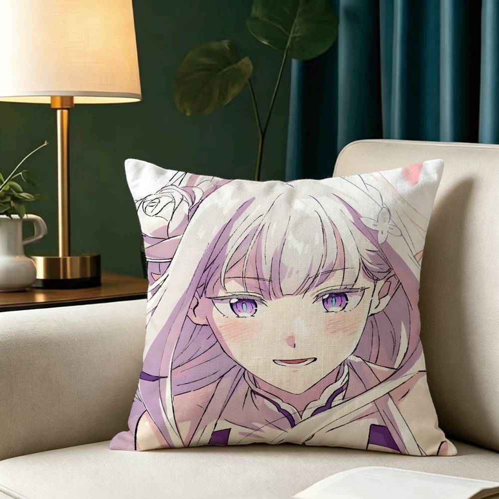 Anime R-Re Z-Zero Emilia Square Double-Sided printed Pillow Case Bedroom Bedside Pillow Sofa Cushion Cover