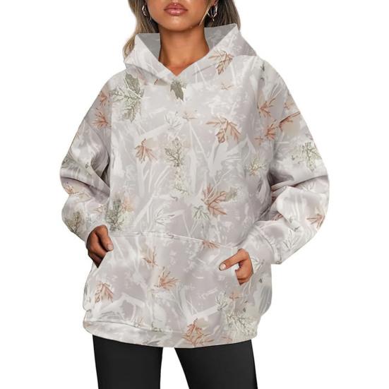 Sudadera con capucha para mujer Otoño Invierno Estampado de Hojas Bolsillo Grande Mangas Largas Gruesa Cálida Holgada Con Capucha Camuflaje Diario Deporte Superior