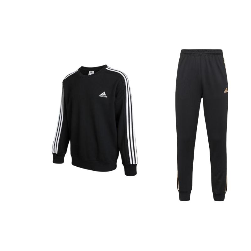 

Adidas Essentials Crew Neck Comfortable Long Sleeve Sweatshirt And Elastic Pants Casual Sports Set Men sets Black TR30P1R-BG+IC9317 S