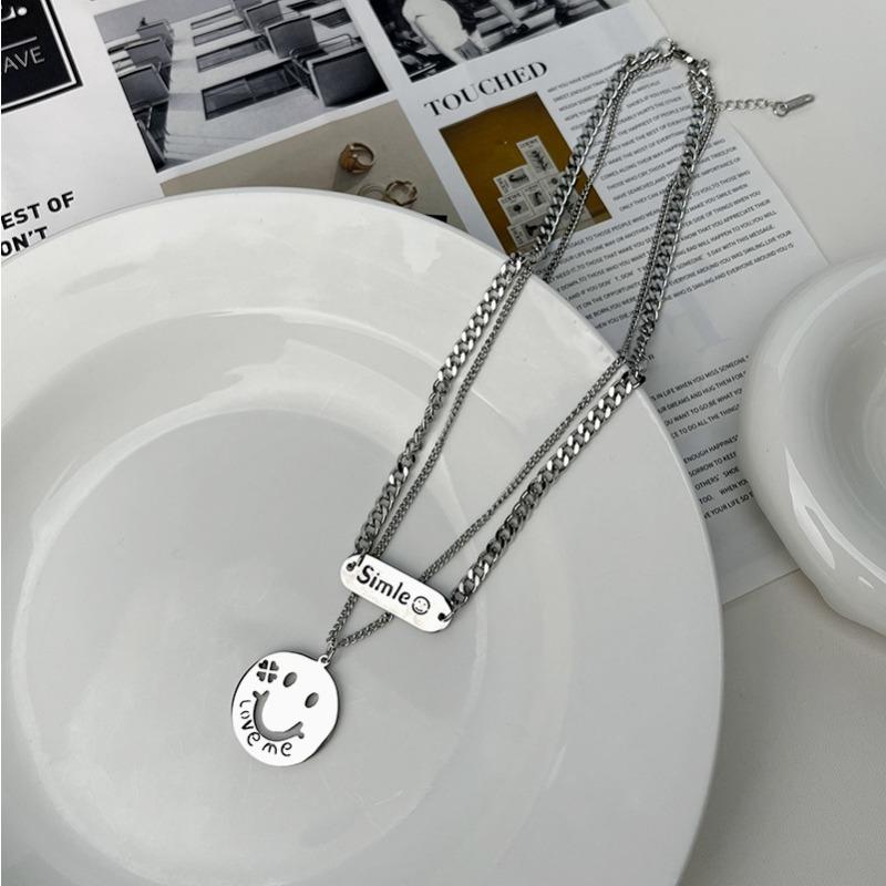Fashionable Non-fading Metal Thin Chain Smiley Double-layer Chain New Niche Design Personalized Necklace Women's Titanium Steel Necklace