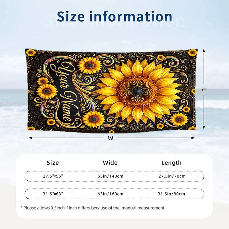 Sunburst Art Theme Quick Dry Beach Towel Custom Name Text Print Large Sand Resistant Towel Beach Vacation