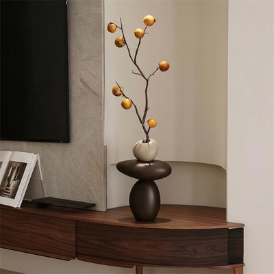 Stacked Rocks Shaped Vase with Artificial Branch Resin Small Decorative Vase Boho Modern
