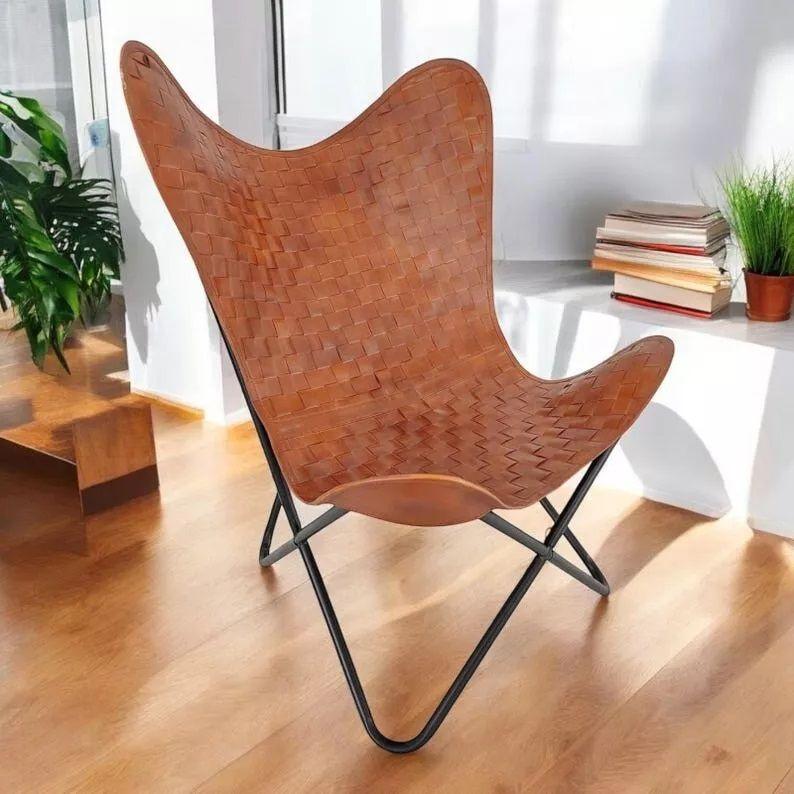 Retro Vintage leather butterfly chair Leather accent chair living room chair