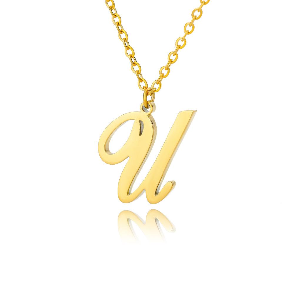 Women Stainless Steel 18K Gold Plated Letter Name Pendant Collarbone Chain