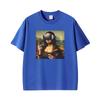 Funny Mona Lisa With Headset Funny Meme Graphic T Shirts Unisex Unisex Casual Cotton Tshirt Fashion Short Sleeve Oversized Tshirts