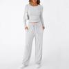 European and American Foreign Trade Women's Two-piece Loungewear Long-sleeved Micro-exposed Top with Wide-leg Pants Casual Sportswear