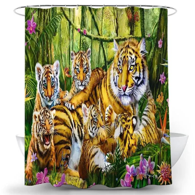Nordic Wolf Pattern Shower Curtains Animals Tiger Bath Curtain High Quality Waterproof Polyester For Bathroom With 12Pcs Hooks