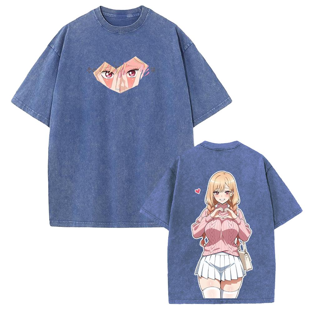 Anime My Dress-Up Darling T-shirt Marin Cute Printed Washed T Shirt Men Women Clothing Summer Short Sleeve Cotton Tees Tops