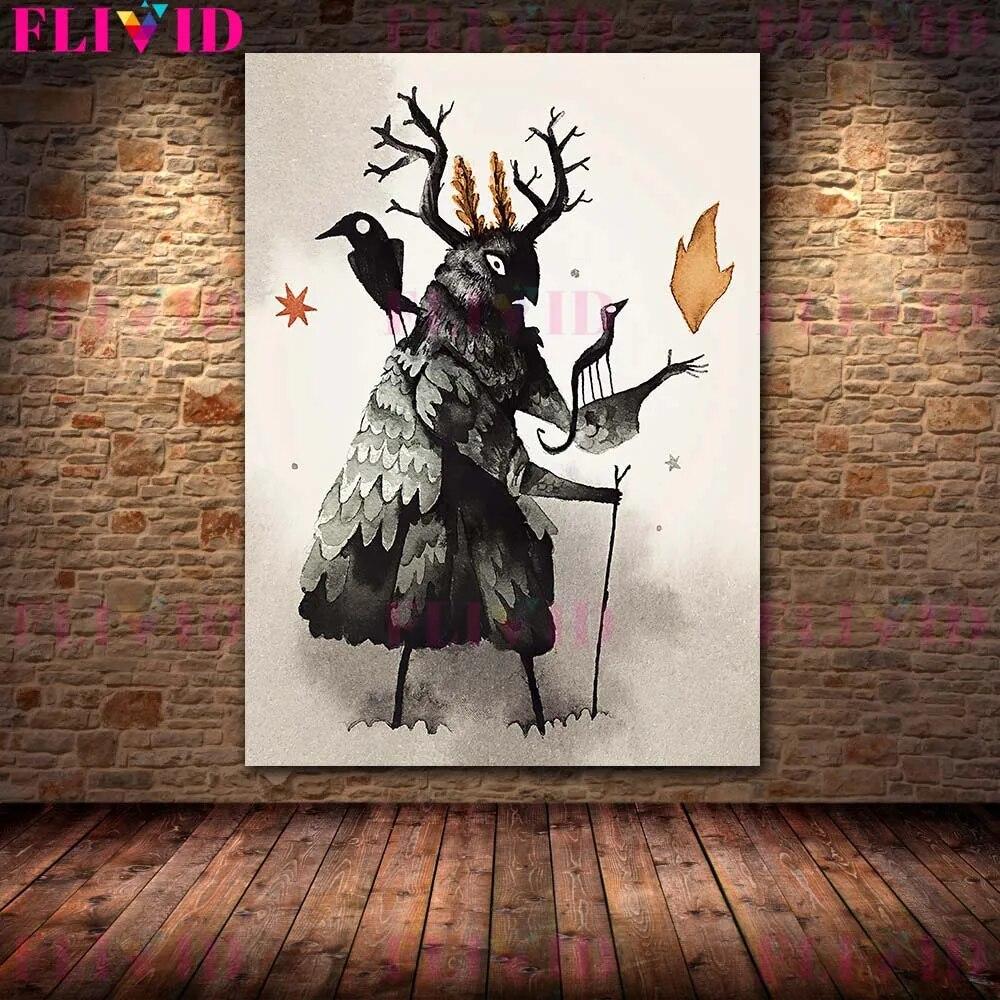 The Haunted House Of The White Ghost Wall Art Canvas Print Gothic Miniature Witch And Mysterious Animal Poster Print Decoration No Frame