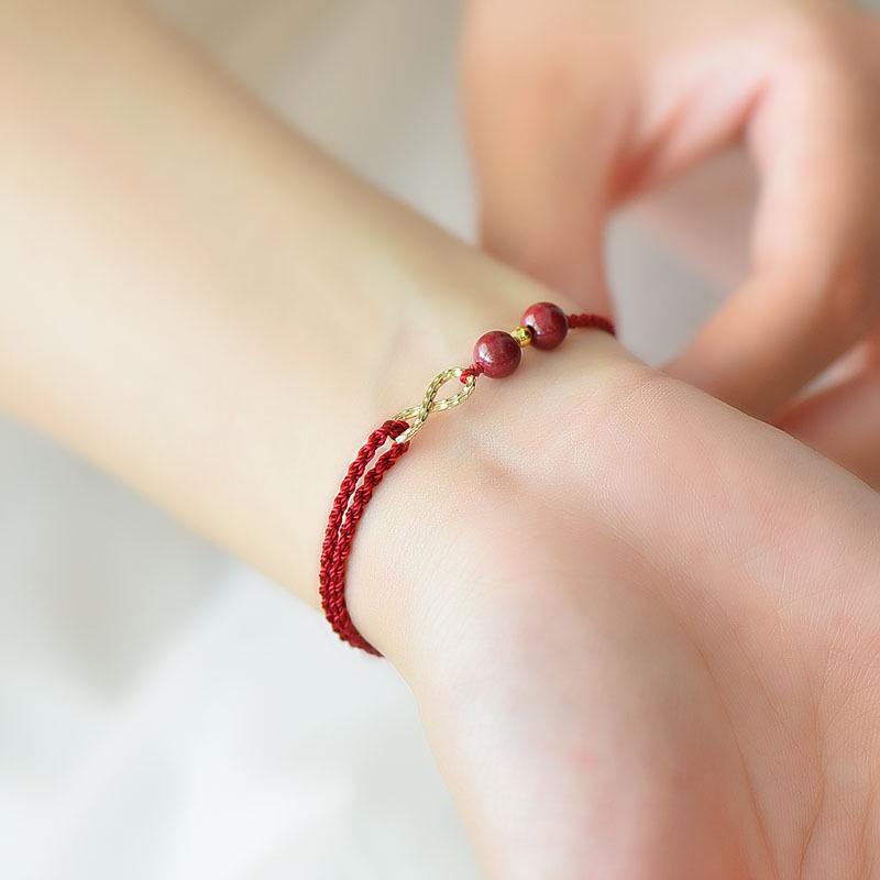 Benmingnian Cinnabar Red String Bracelet & Infinite Richness Anklet Set for Women