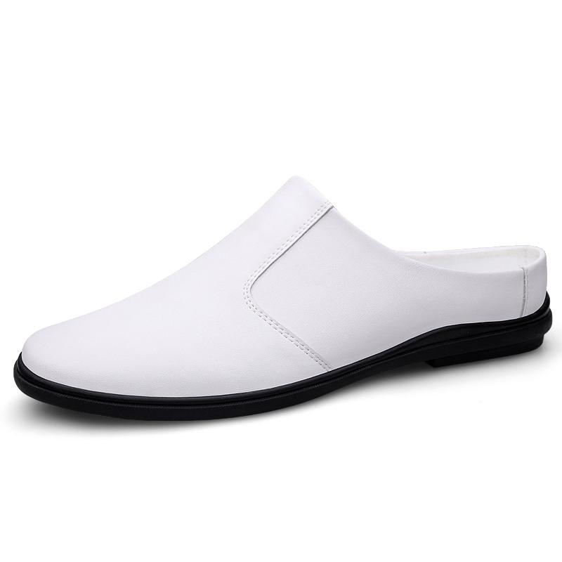 

Модные мужские удобные туфли мюли ручной работы для отдыха, полушлепанцы, повседневные кожаные лоферы, повседневные мокасины слипоны, уличные тапочки 37 белый