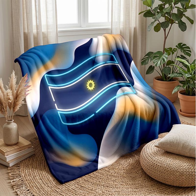 Argentina Football Printed Flannel Blanket Skin Friendly Warm Decorative Throw for Indoor Couch Bed Daily Use