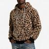 Men's Flannel Hoodie with Leopard Print and 3D Print Design, Plush Pullover for Casual Wear