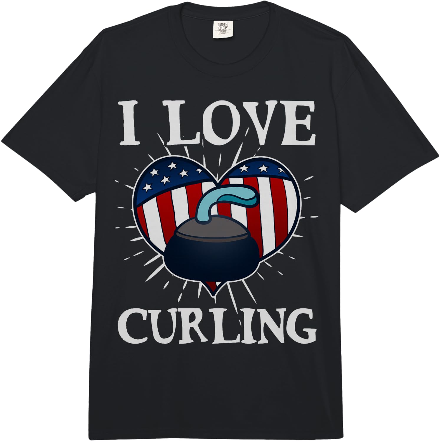 I Love Curling! Funny Ice Sports Gift Fun Comfort Colors Adult Heavyweight  Unisex T-Shirt XXL