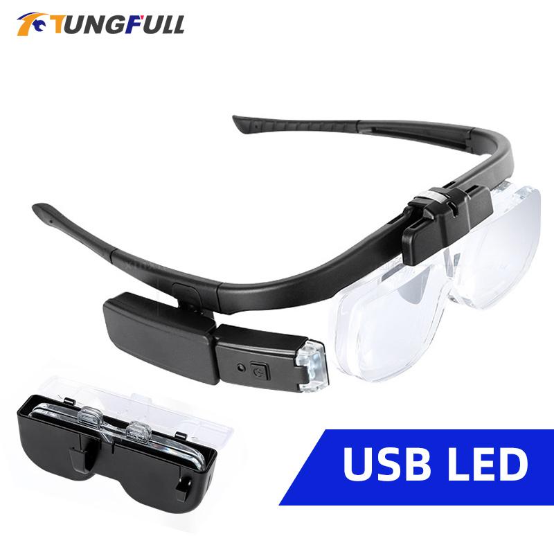 USB Rechargeable Headband Loupe Illuminated Magnifier Electronic Professional Increase Loupes Binocular Glasses for Reading